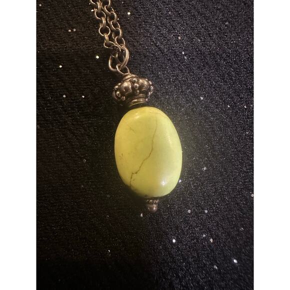 Vintage Antiqued Chain w/ Serpentine Gemstone Made in Italy - Picture 2 of 4